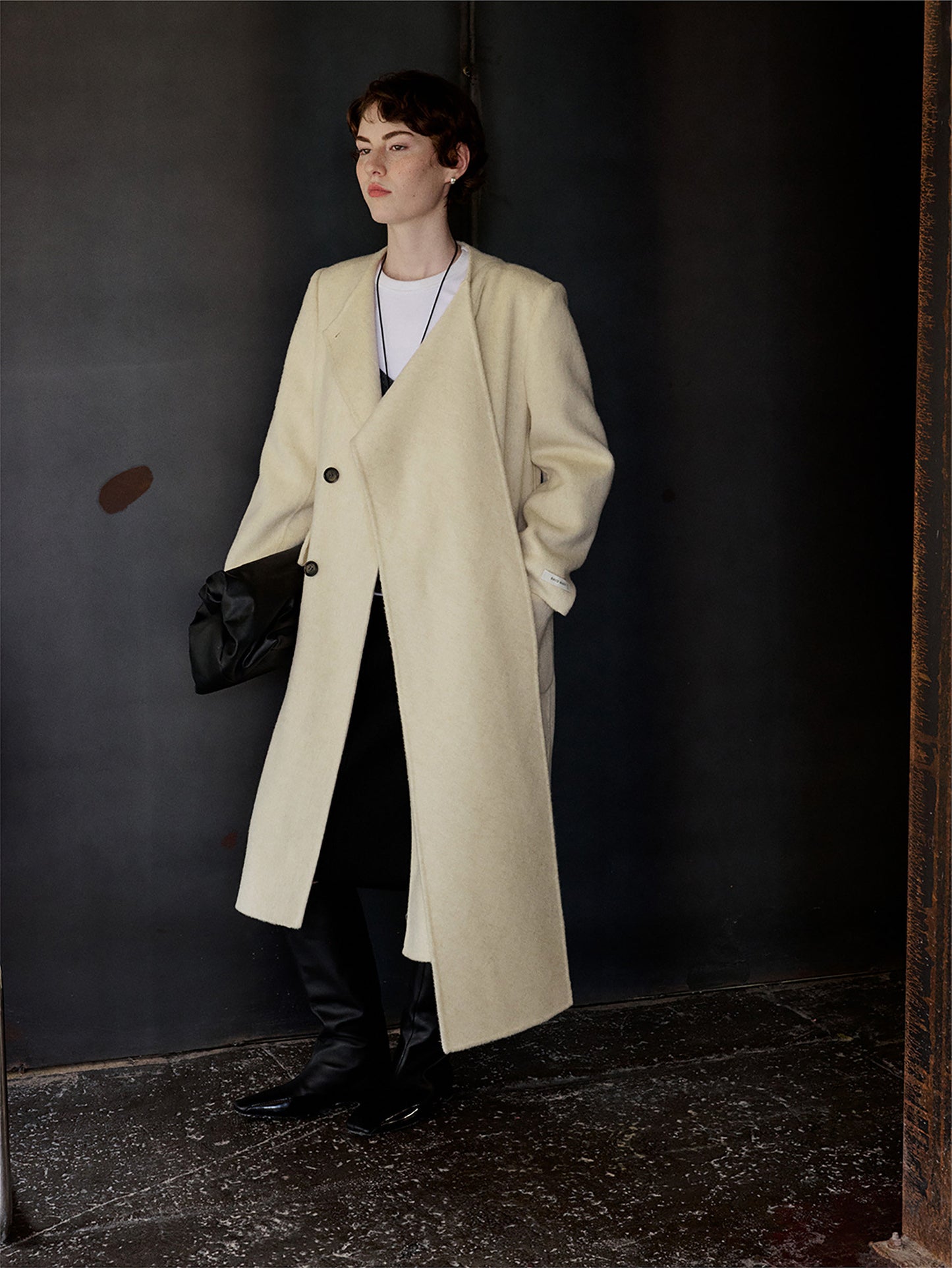 Scarf-Collar Double-Face Wool Coat