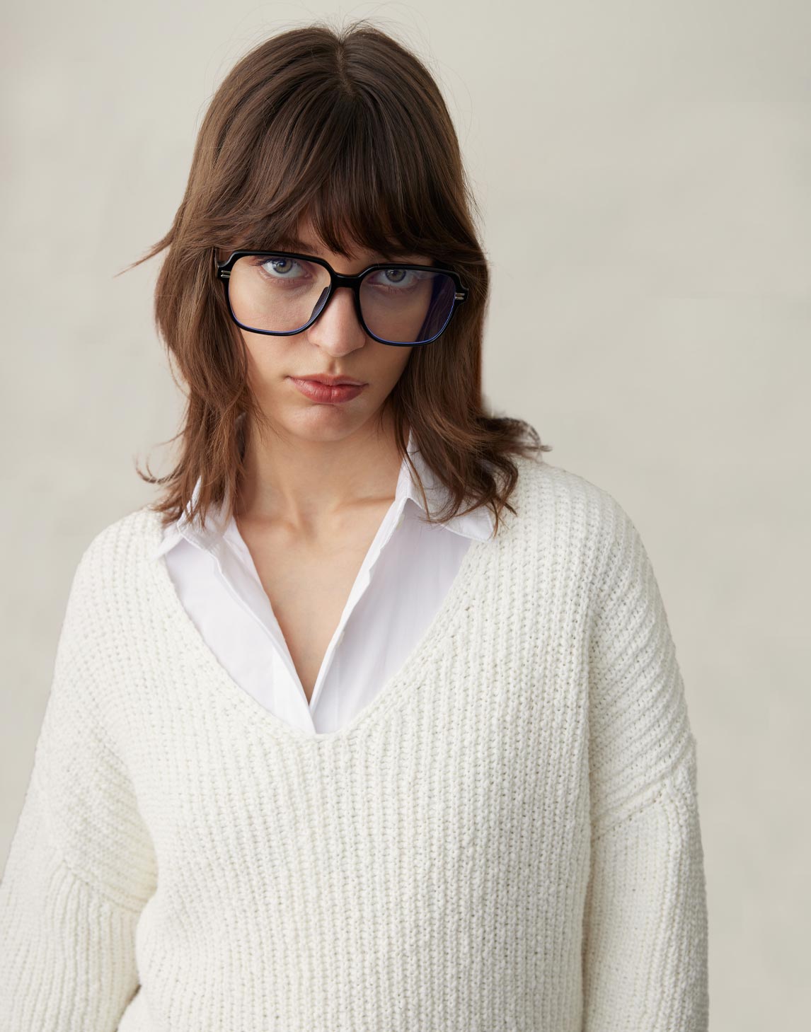 Chunky Rippstrick Pullover mit V-Ausschnitt