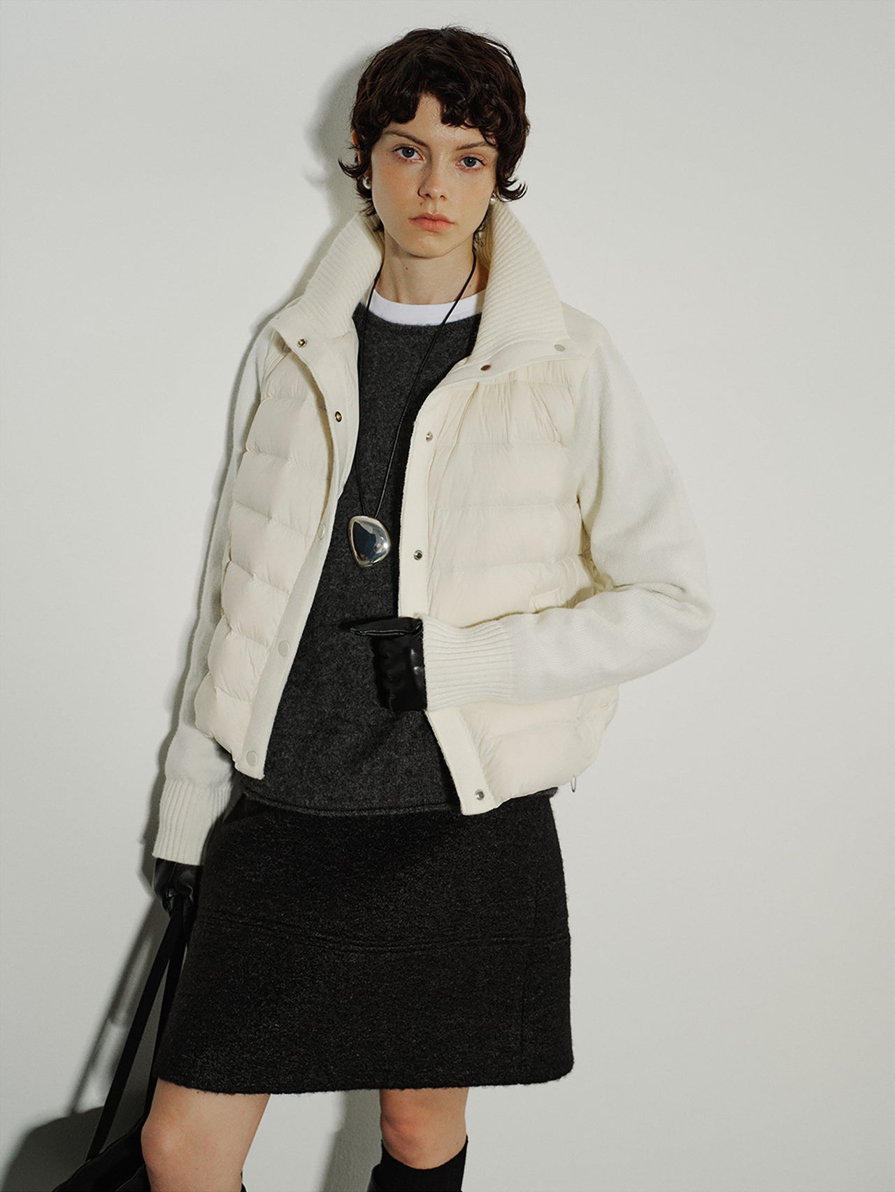Ribline Knit-Panel Down Jacket