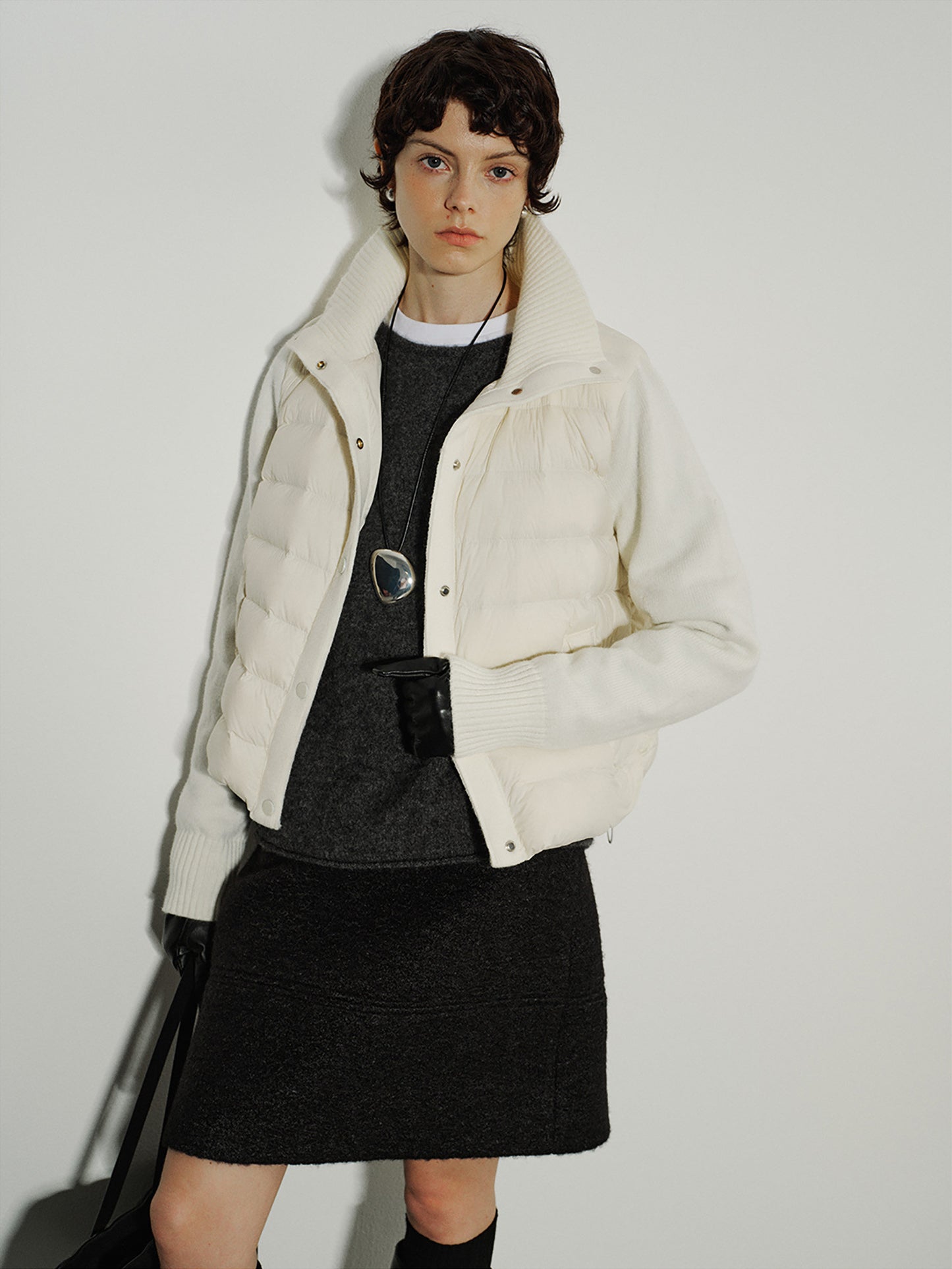 Ribline Knit-Panel Down Jacket