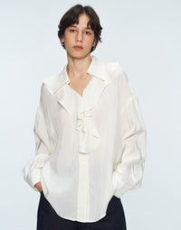 Silk Cotton and Lyocell Ruffled Blouse