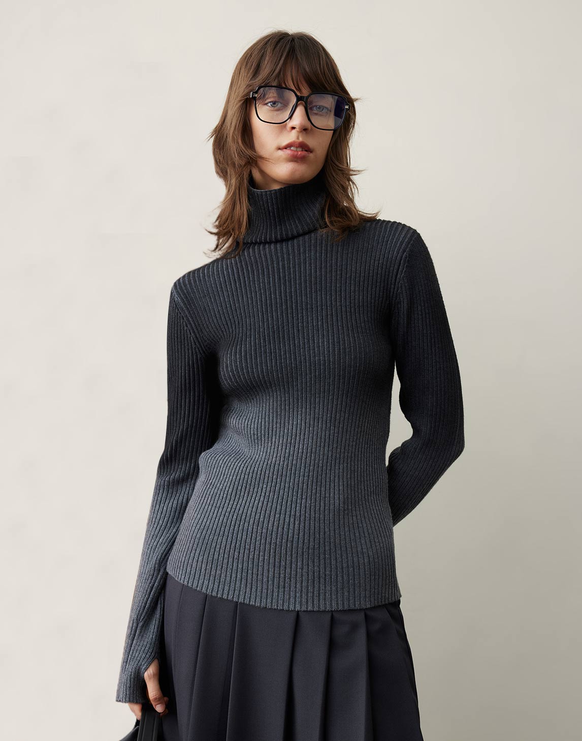 Gradient Rippstrick-Rollkragenpullover