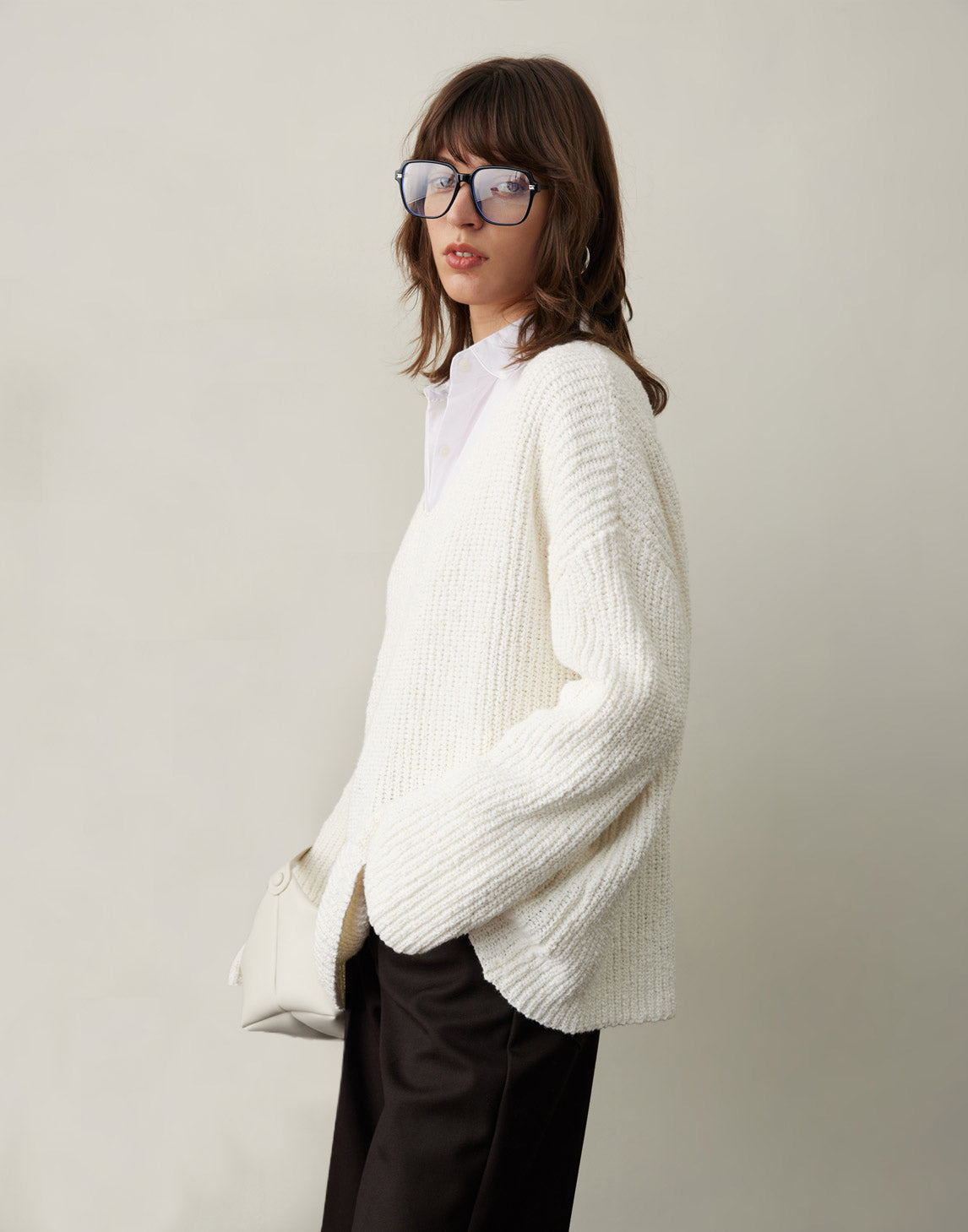Chunky Rippstrick Pullover mit V-Ausschnitt