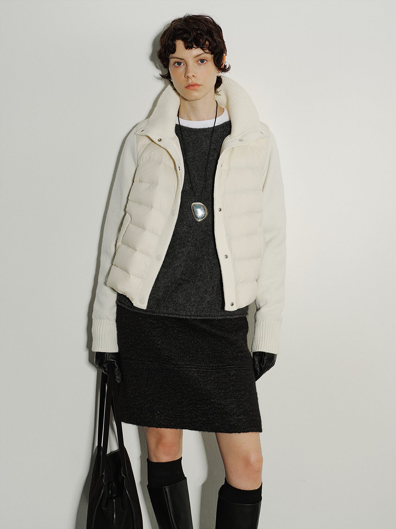Ribline Knit-Panel Down Jacket