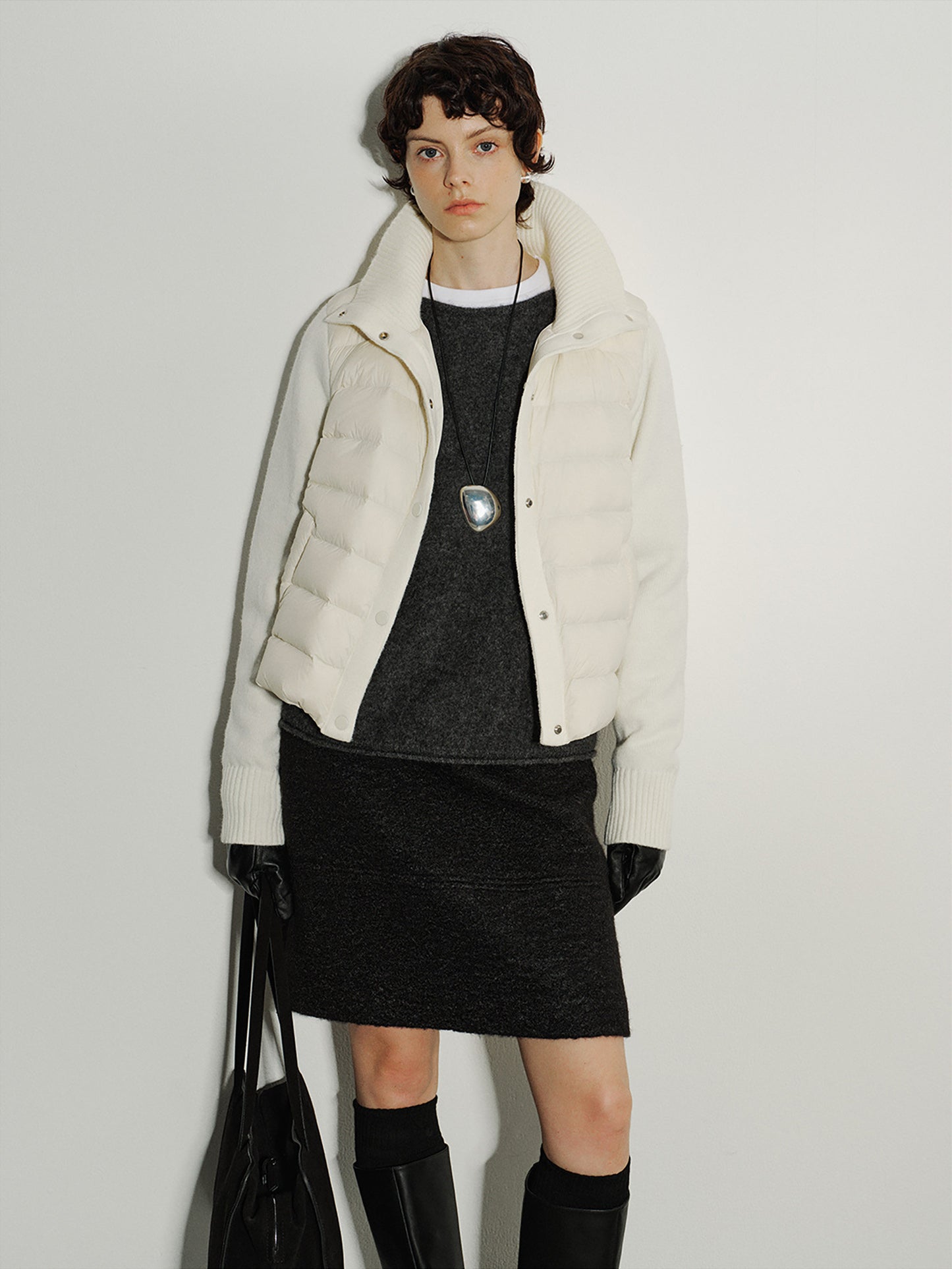 Ribline Knit-Panel Down Jacket