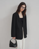 Collarless Black Wool Blazer