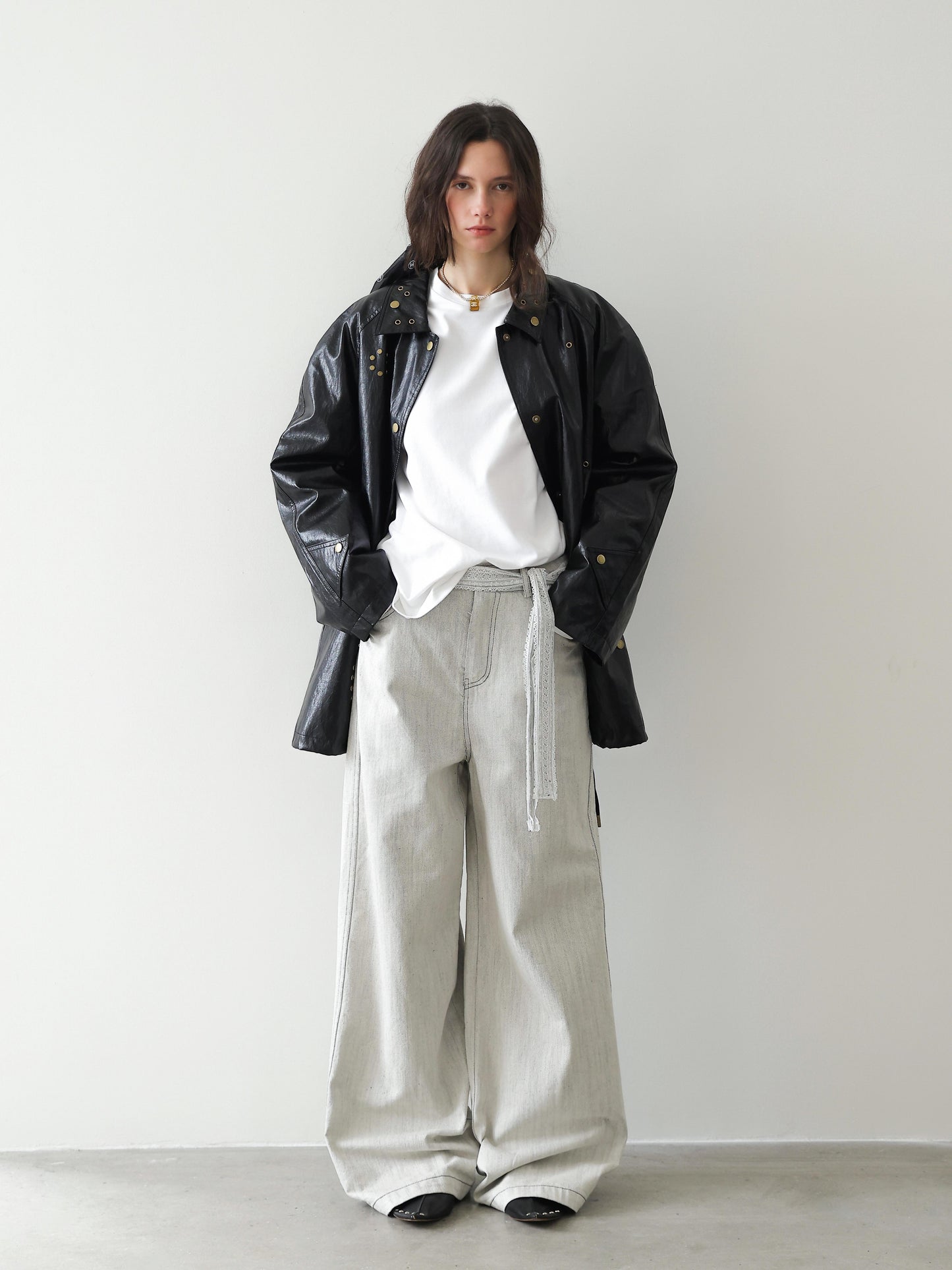 Lace-Tie Straight Wide Pants