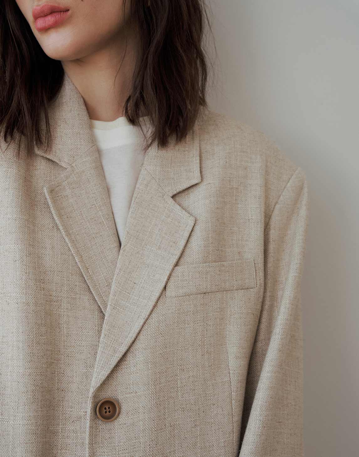 Linen Oatmeal Casual Loose Blazer