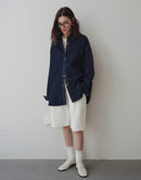 Oversized Raw Cotton Washed Blue Denim Shirt