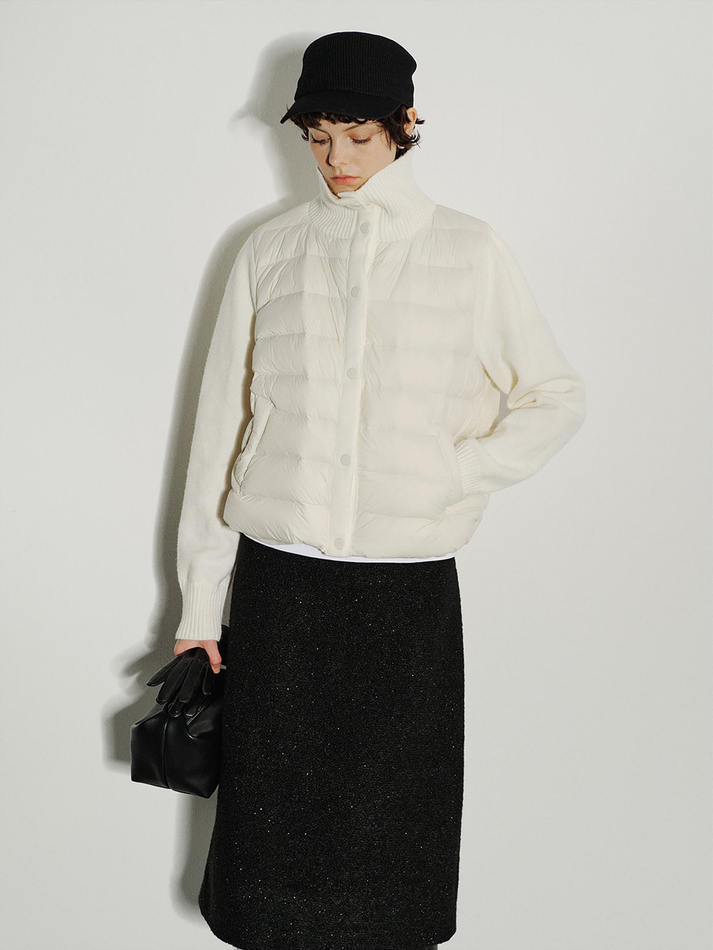 Ribline Knit-Panel Down Jacket