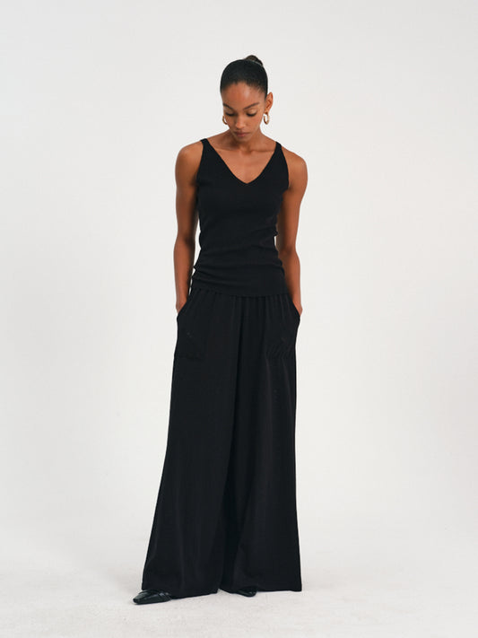 Elastic-Waist Wide-Leg Trousers