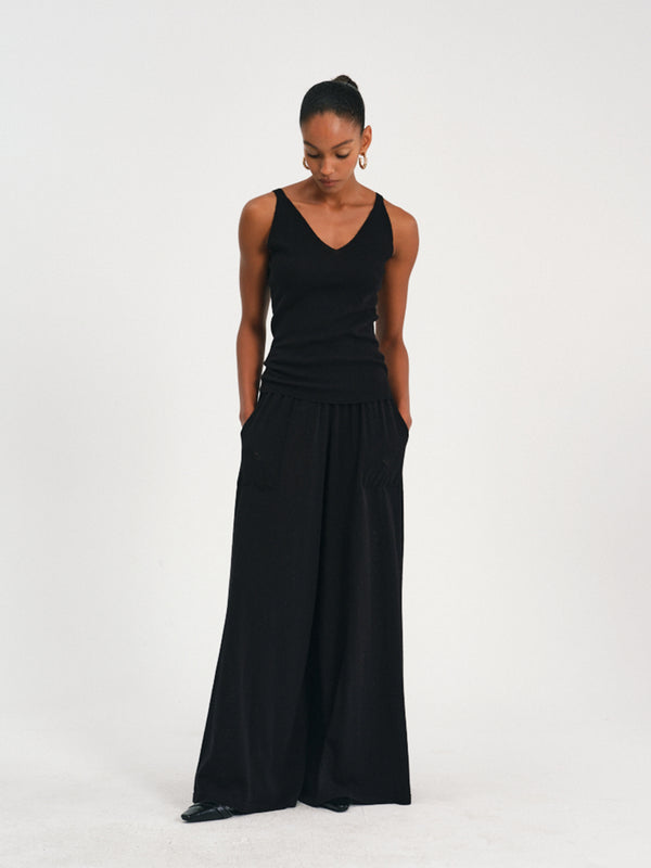 Elastic-Waist Wide-Leg Trousers