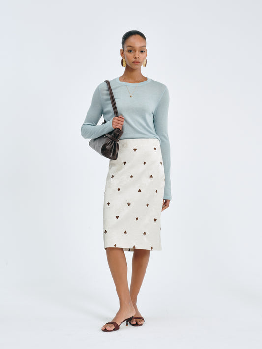 Poker Embroidered A-Line Skirt