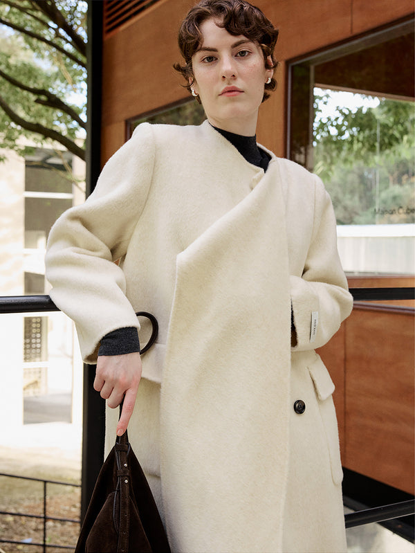 Scarf-Collar Double-Face Wool Coat
