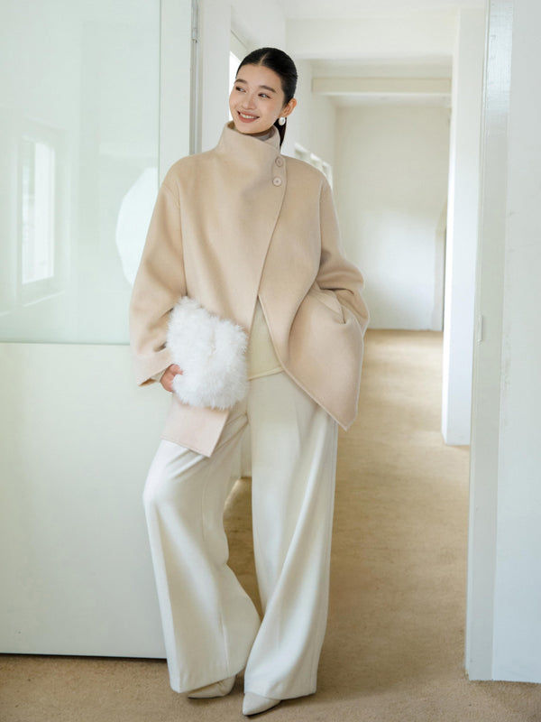 High-Neck Belted Wool Coat
