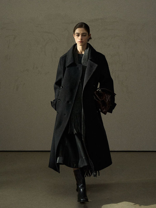 Still Long Double-Breasted Wool Coat