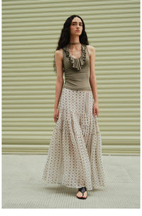 Vintage Floral Tiered Chiffon Midi Skirt