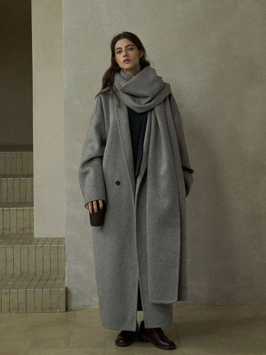 Halo Double-Faced Wool Coat with Scarf