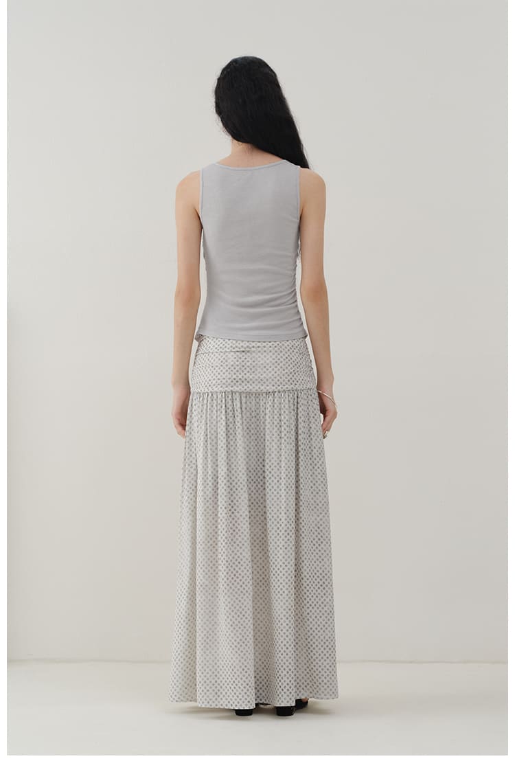 Vintage Polka Dot Pleated Midi Skirt