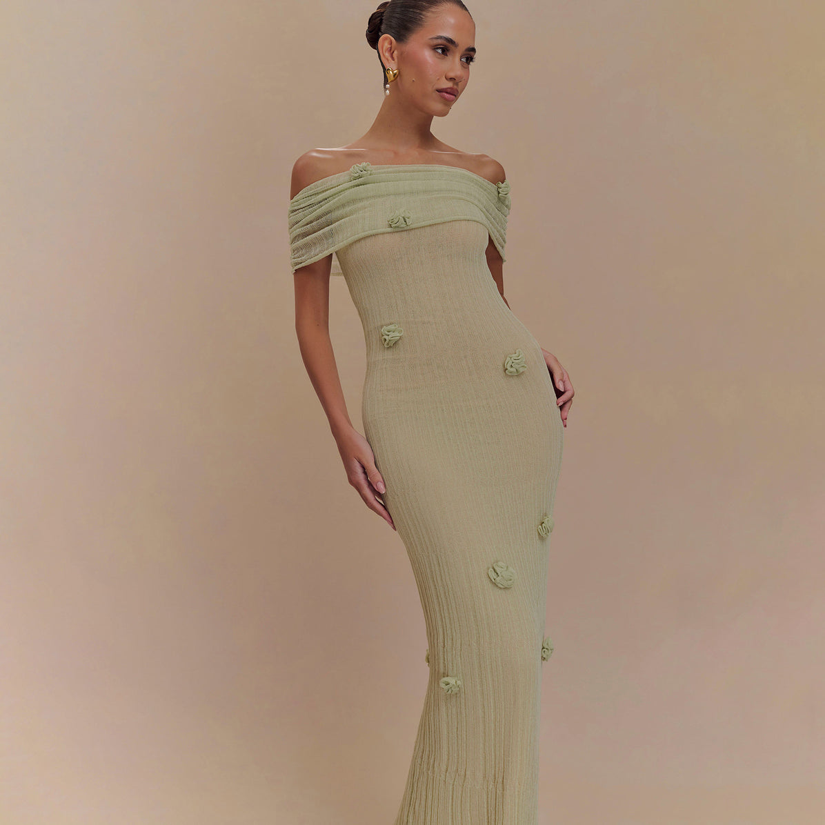 Off-Shoulder Sheer Maxi Dress