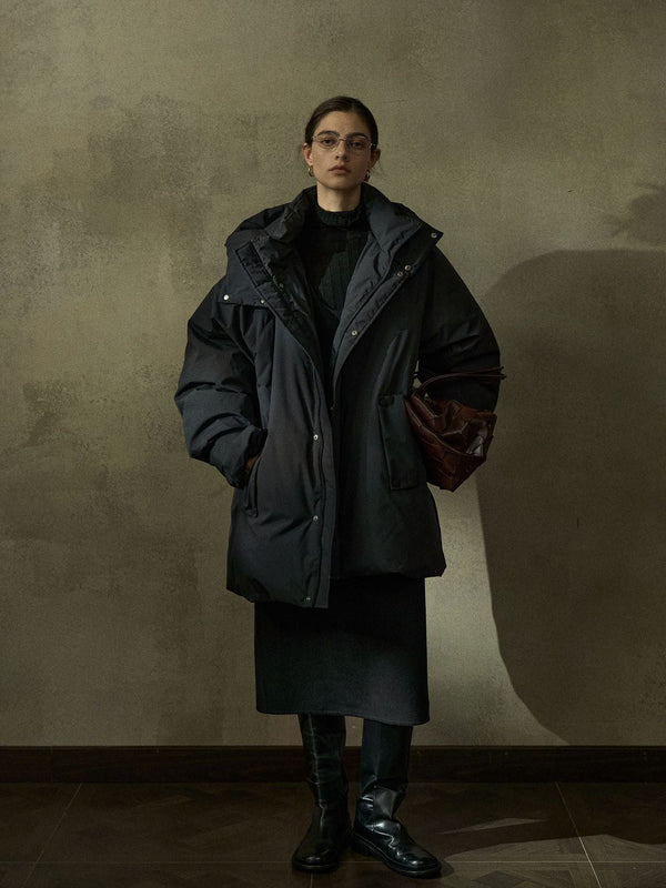 Veloria Stand-Collar Hooded Puffer Jacket