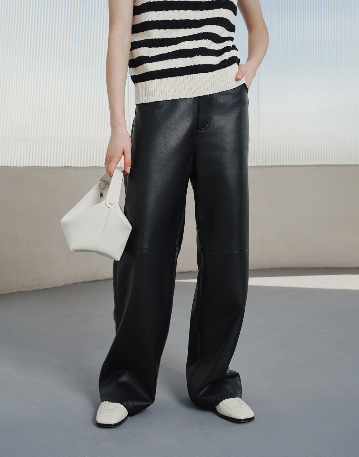 Pantalon large classique en cuir PU