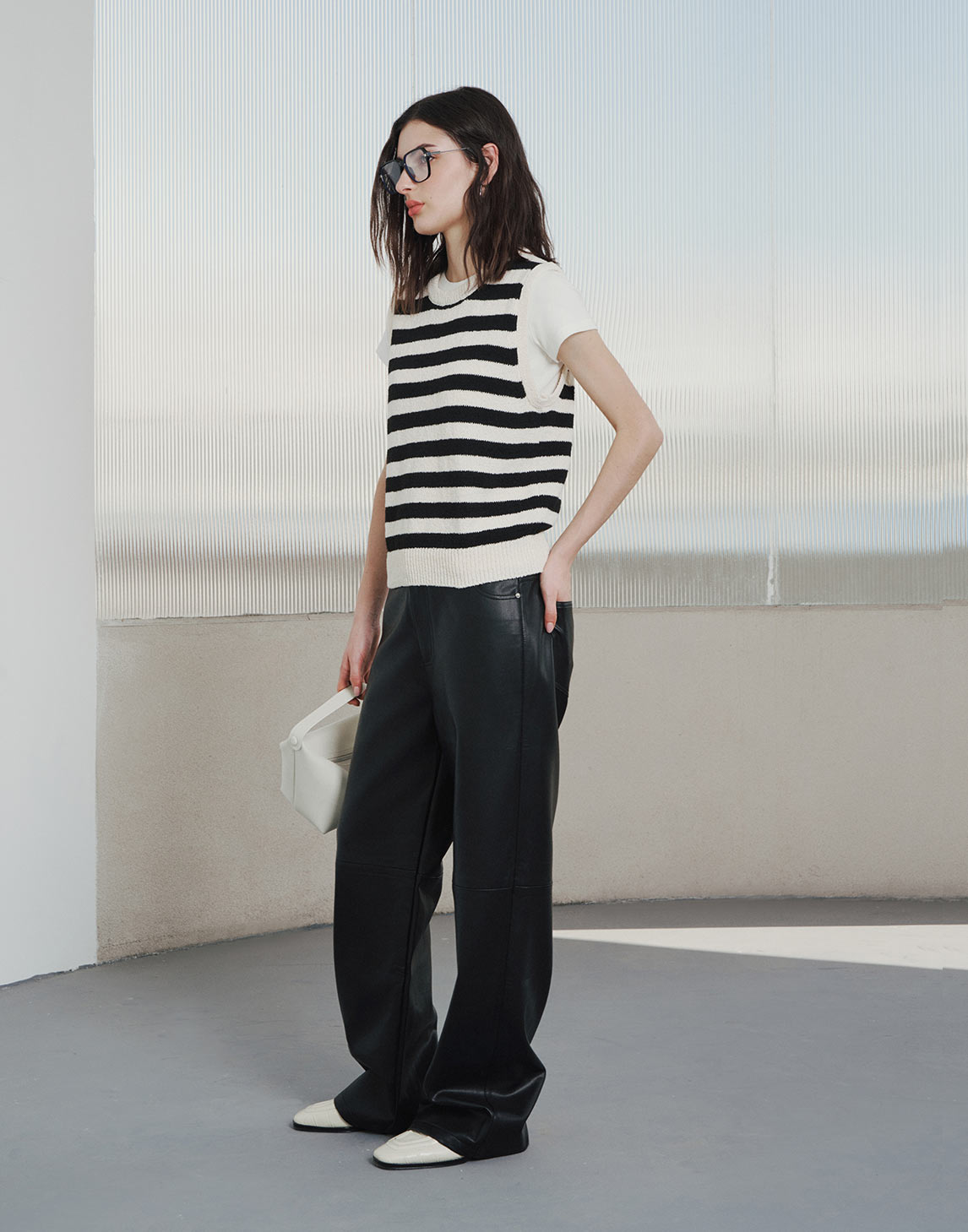 Pantalon large classique en cuir PU