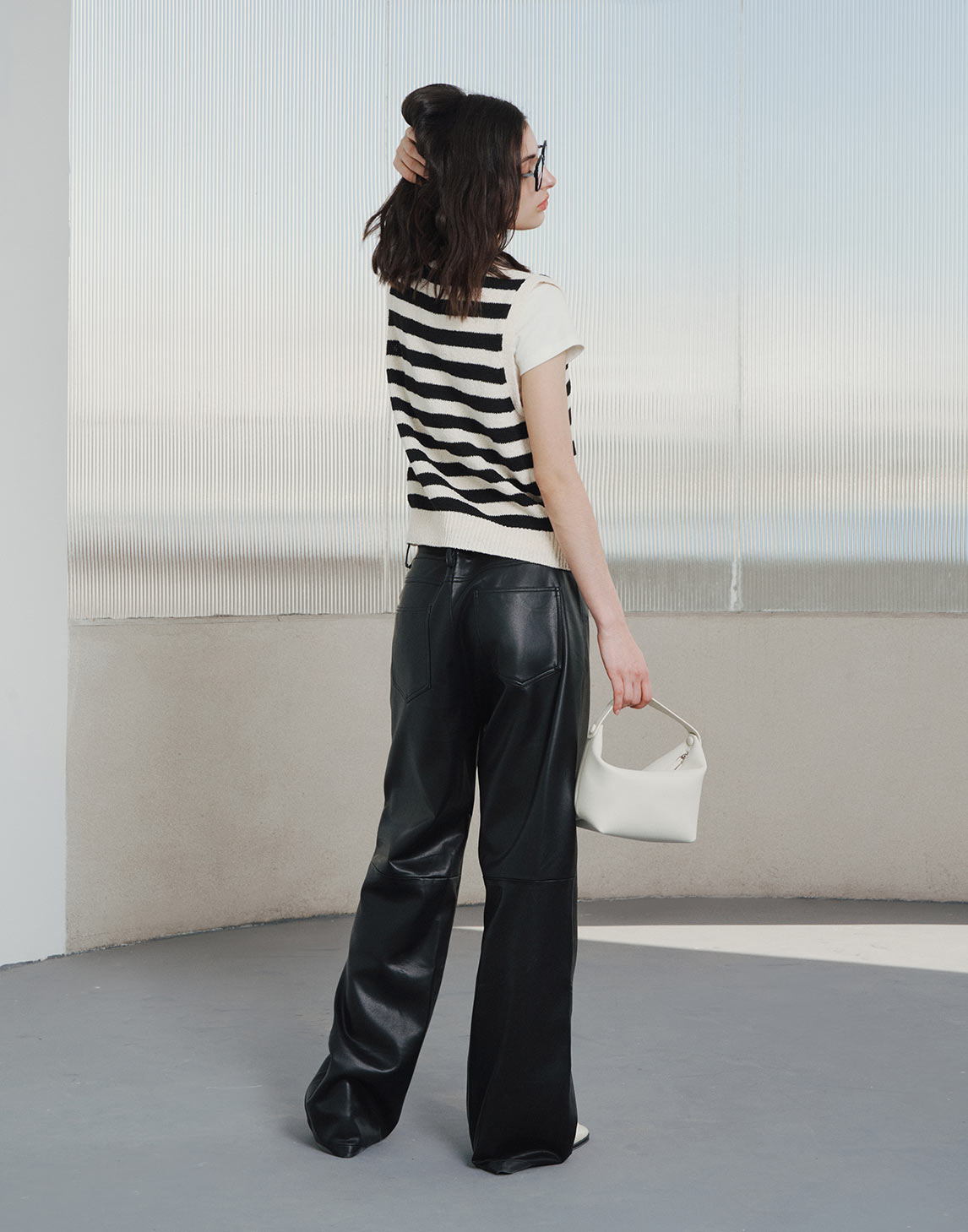 Pantalon large classique en cuir PU