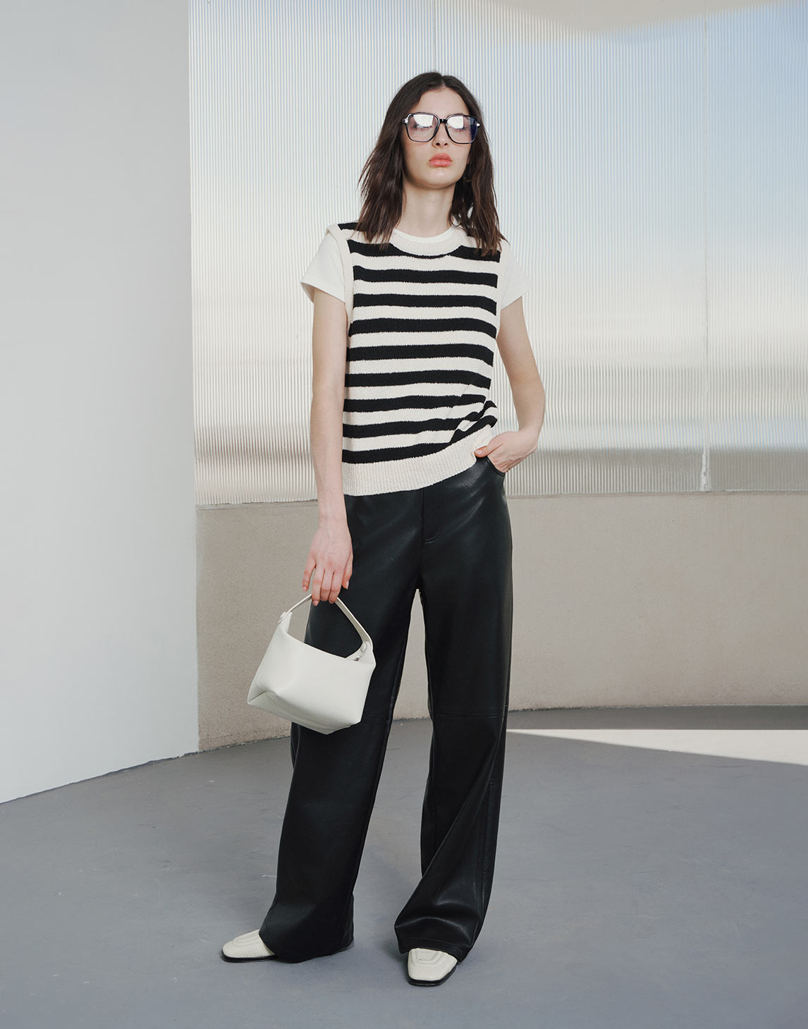 Pantalon large classique en cuir PU