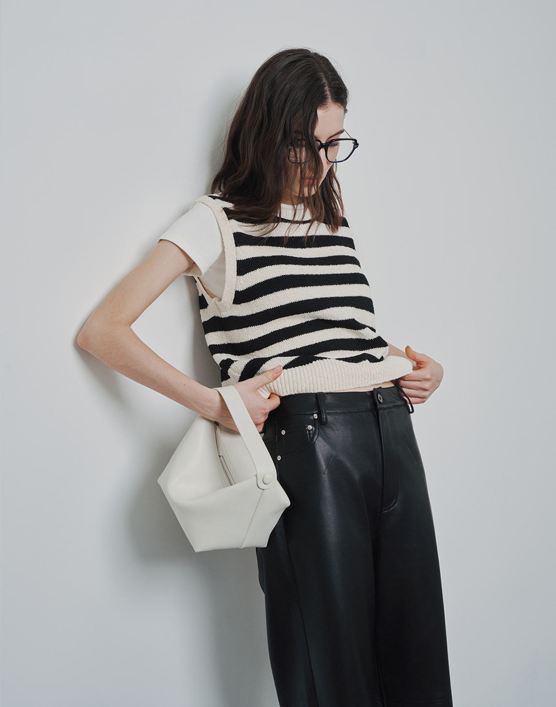 Pantalon large classique en cuir PU