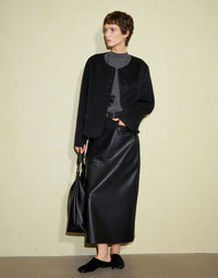 Reversible Straight Mid-Length Leather Skirt