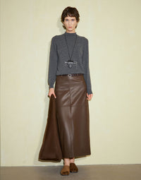 Reversible Straight Mid-Length Leather Skirt