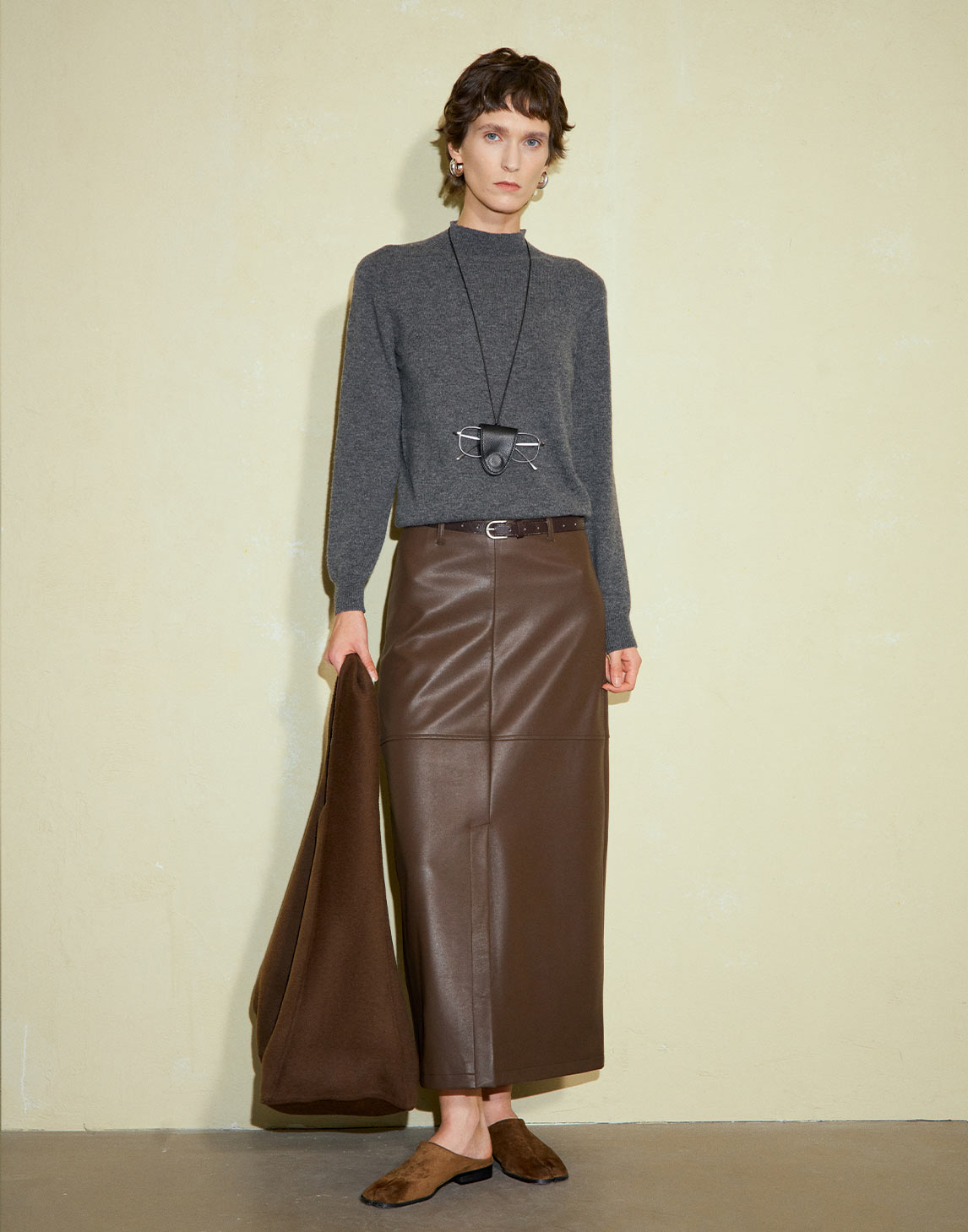 Reversible Straight Mid-Length Leather Skirt