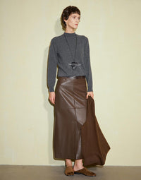 Reversible Straight Mid-Length Leather Skirt