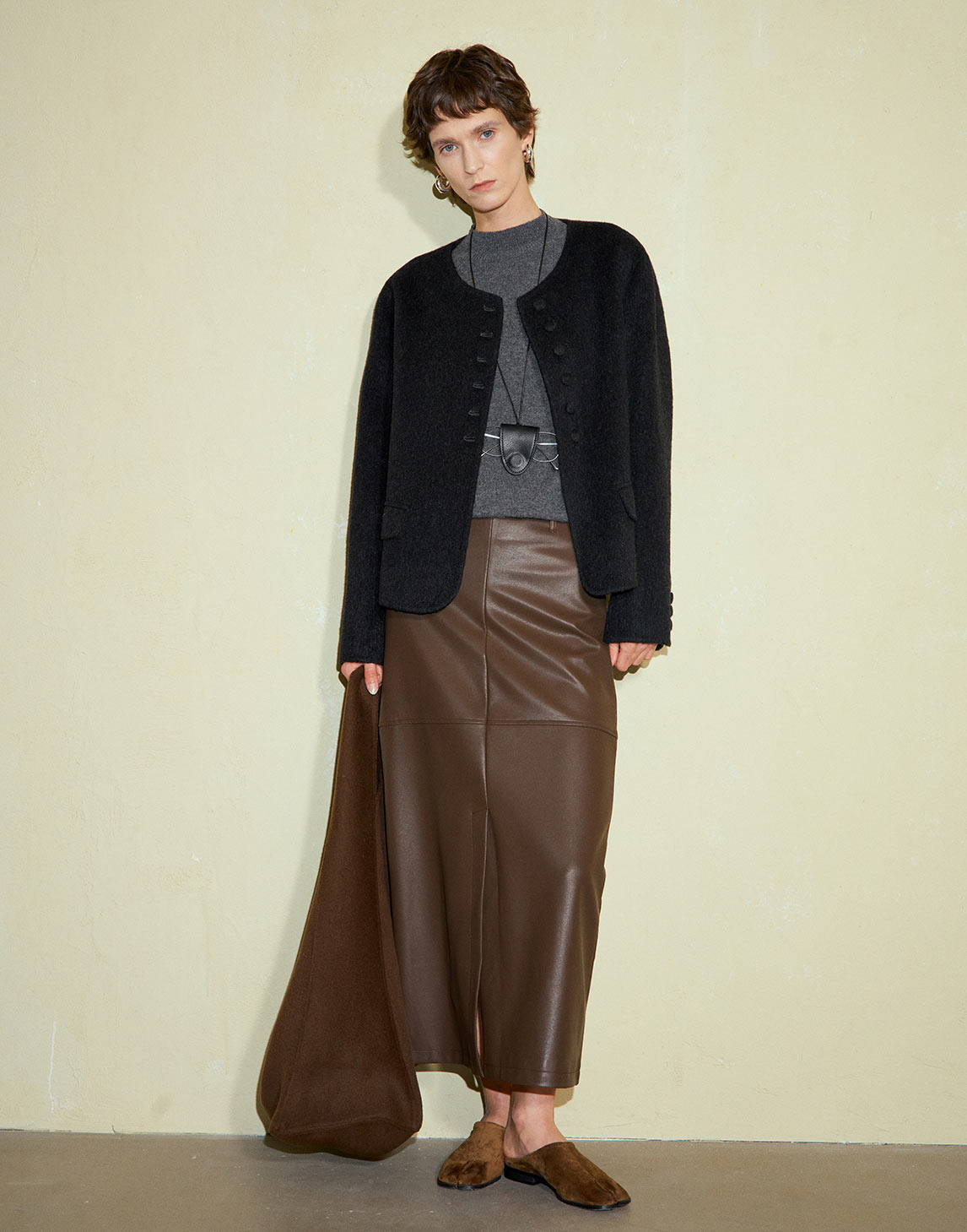 Reversible Straight Mid-Length Leather Skirt