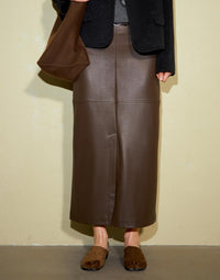 Reversible Straight Mid-Length Leather Skirt