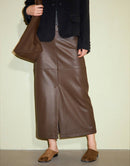 Reversible Straight Mid-Length Leather Skirt