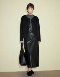 Reversible Straight Mid-Length Leather Skirt