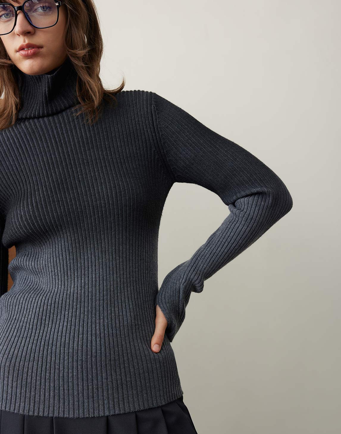 Gradient Rippstrick-Rollkragenpullover