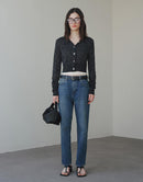 High - waisted Cuffed Jeans Made of Stretch Cotton Denim