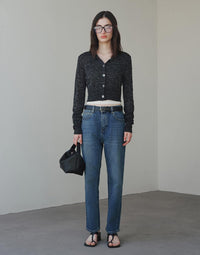 High - waisted Cuffed Jeans Made of Stretch Cotton Denim