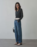 High - waisted Cuffed Jeans Made of Stretch Cotton Denim