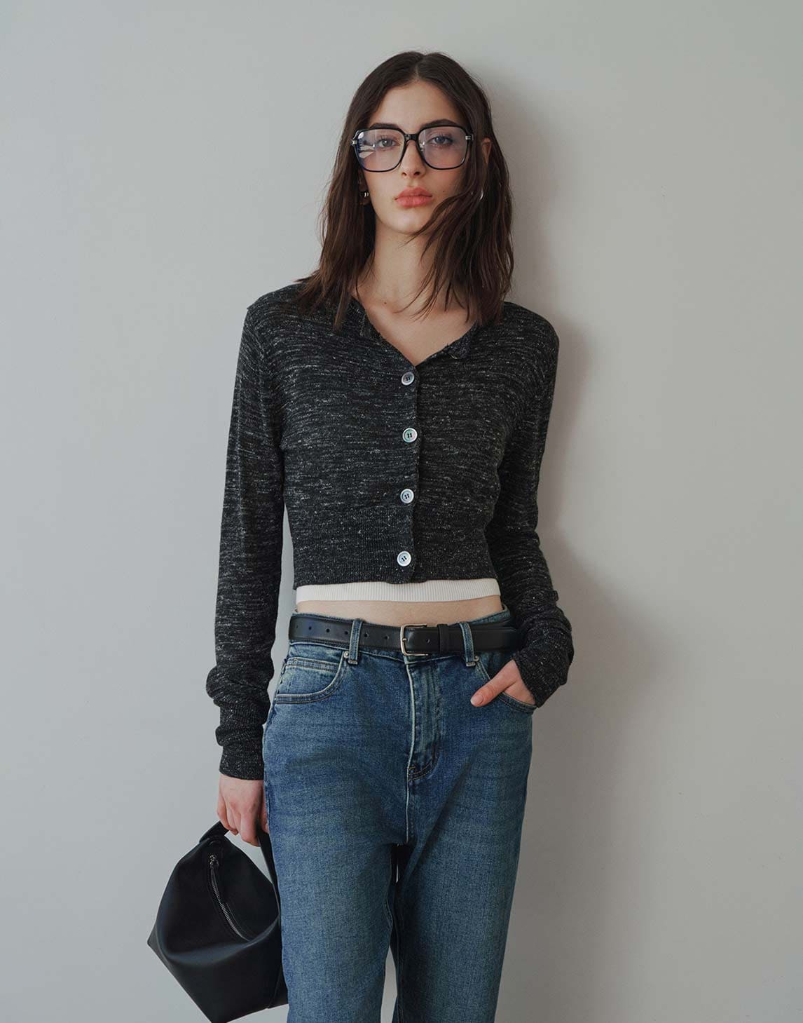 High - waisted Cuffed Jeans Made of Stretch Cotton Denim