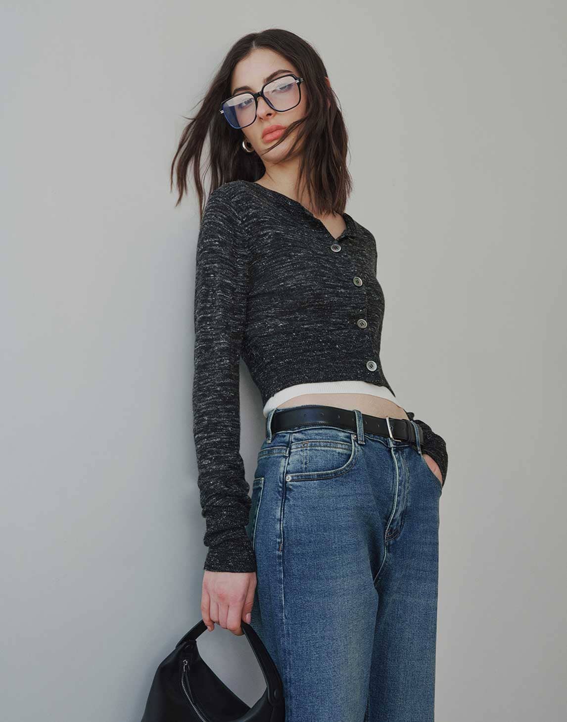 High - waisted Cuffed Jeans Made of Stretch Cotton Denim