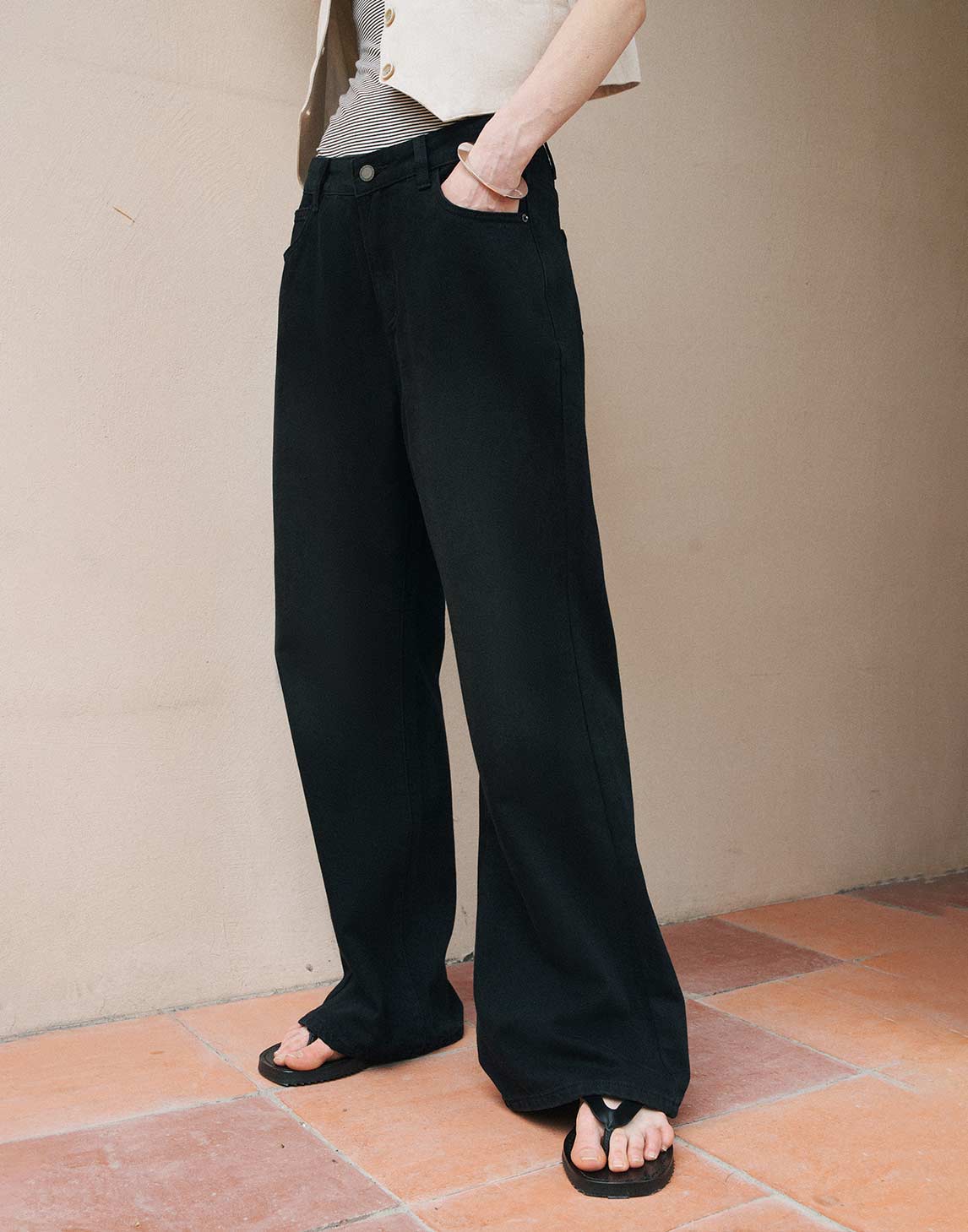 Washed Cotton Wide-leg Jeans