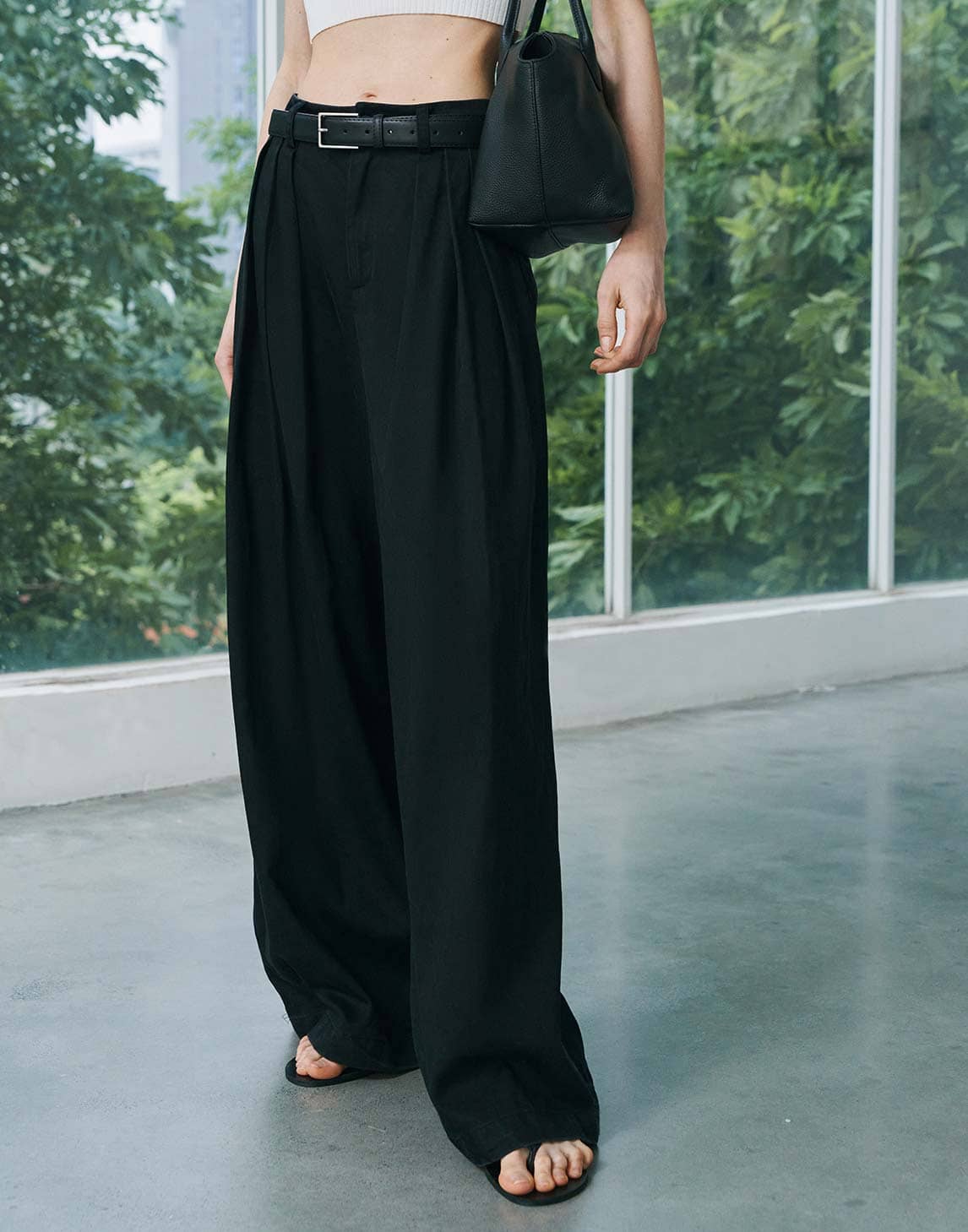 Lyocell Cotone Pantaloni a Gamba Larga