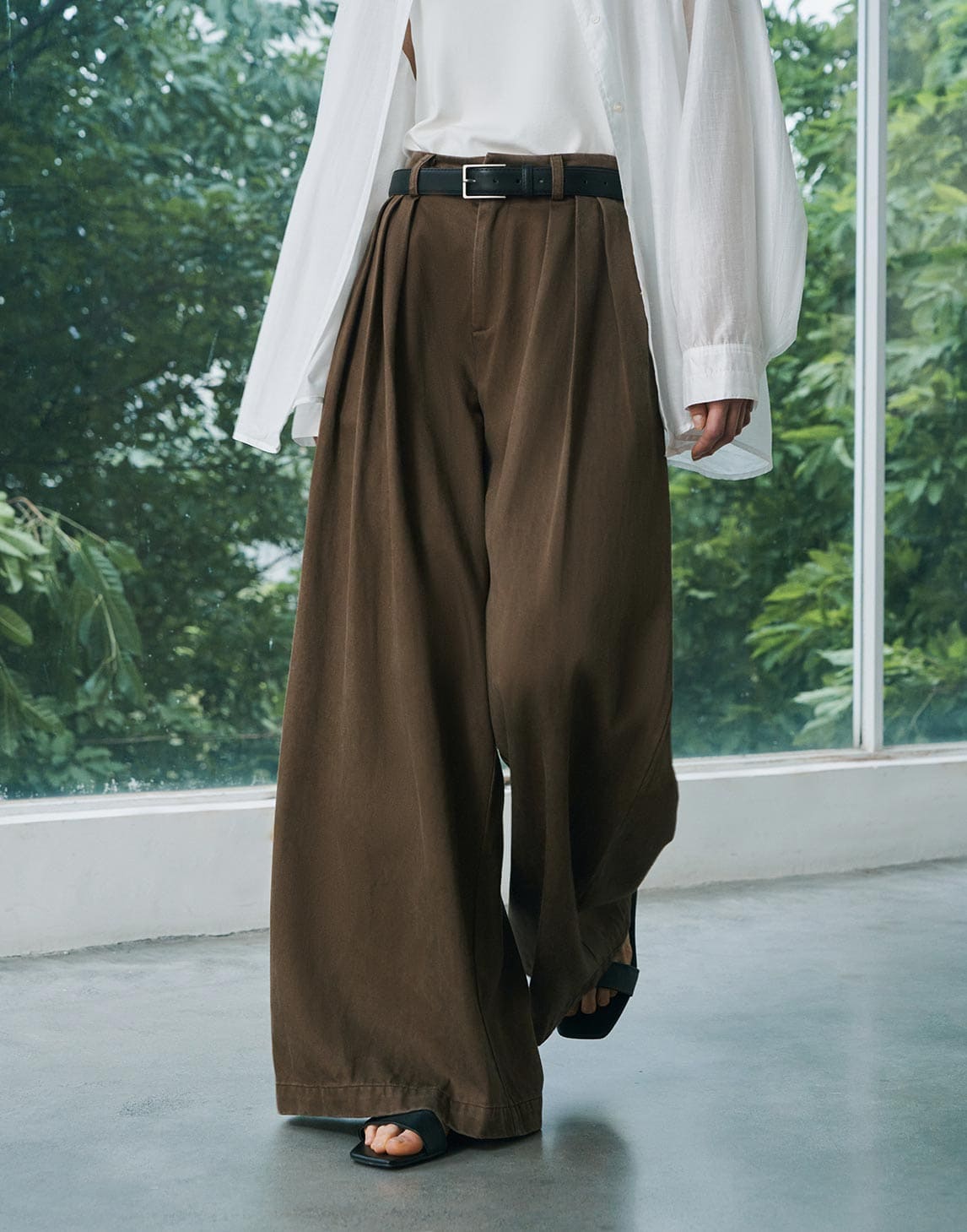 Lyocell-Baumwoll-Hose mit weitem Bein