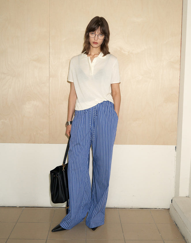 Woven Striped Casual Straight Leg Trousers