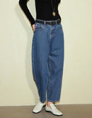 Pocketed Heavyweight Denim Nine Pants Blue