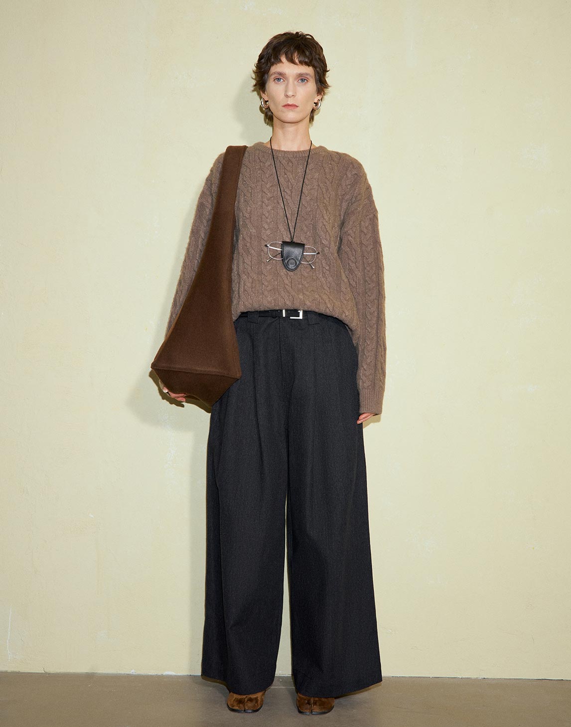 Cotton Twill Wide-Leg Pants